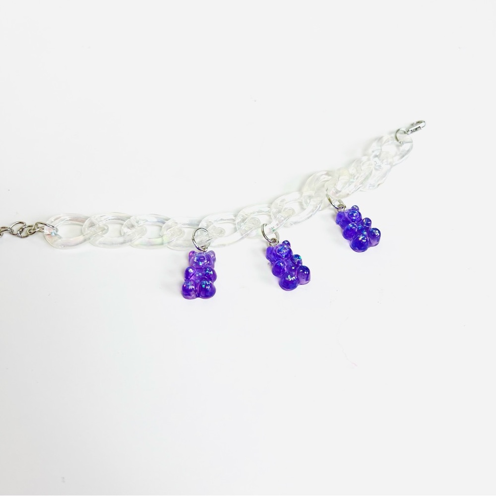 NWT Iridescent Clear Holographic Chain Block Purple Sparkle Gummy Bear Bracelet - Picture 6 of 7